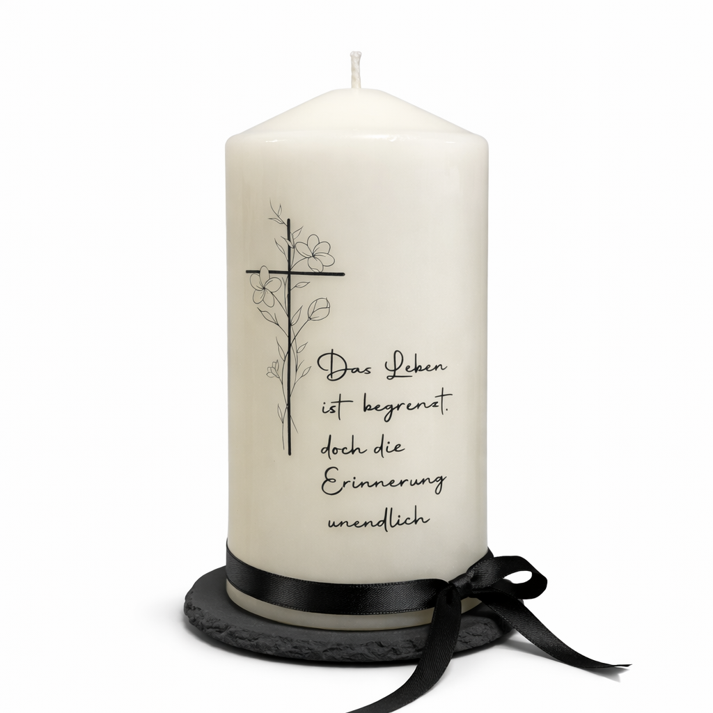 Stumpenkerzen - Das Leben ist begrenzt mit Kreuz